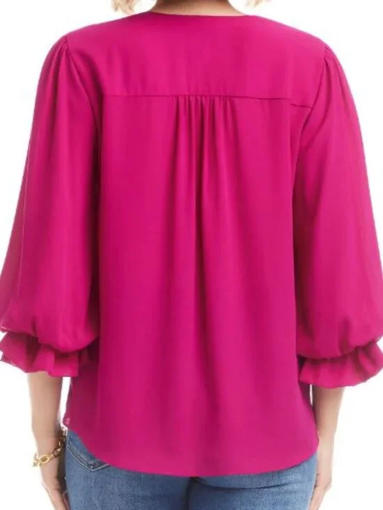 Karen Kane V-Neck 3/4 Lantern Sleeves Asymmetric Layered Hem Top 3X - Picture 2 of 2